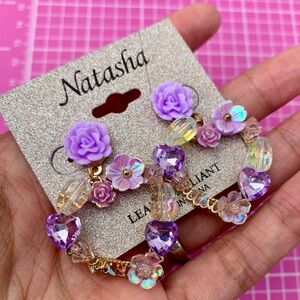 Natasha Purple Floral heart drop Earrings